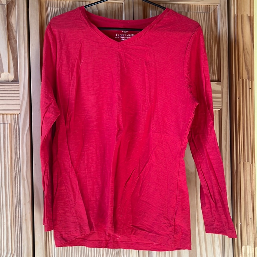Faded Glory Red V Neck long Sleeve